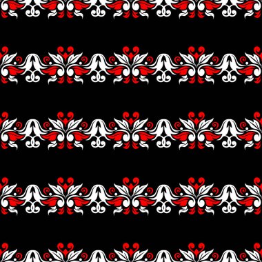 Çiçek seamless modeli. Duvar kağıtları, Tekstil ve kumaş için siyah kırmızı ve beyaz arka plan.