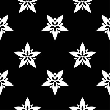 Siyah arka plan üzerine beyaz çiçek tasarım. Tekstil ve duvar kağıtları için seamless modeli