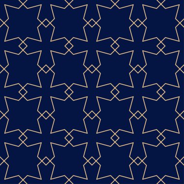 Mavi zemin üzerine altın geometrik süsleme. Web, Tekstil ve duvar kağıtları için seamless modeli
