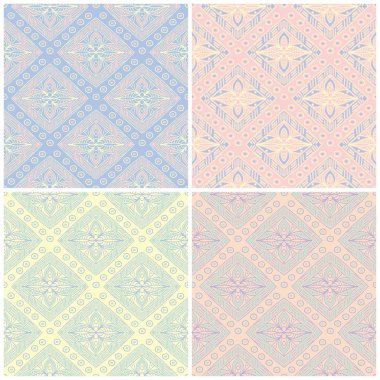 Soluk renkli kesintisiz arka plan duvar kağıtları, Tekstil ve kumaş için geometrik desenlerle set