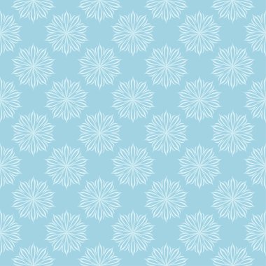 Mavi zemin üzerine beyaz çiçek tasarım. Tekstil ve duvar kağıtları için sorunsuz süsleme