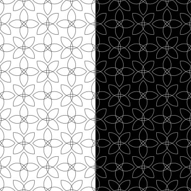 Siyah ve beyaz geometrik süsler. Web, Tekstil ve duvar kağıtları için dikişsiz desen seti