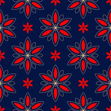 Çiçek seamless modeli. Duvar kağıtları, Tekstil ve kumaş için renkli kırmızı ve mavi arka plan