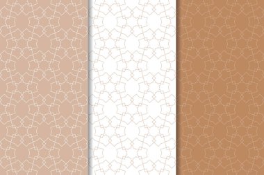 Kahverengi ve beyaz geometrik süsler. Web, Tekstil ve duvar kağıtları için dikişsiz desen seti
