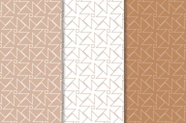 Kahverengi ve beyaz geometrik süsler. Web, Tekstil ve duvar kağıtları için dikişsiz desen seti