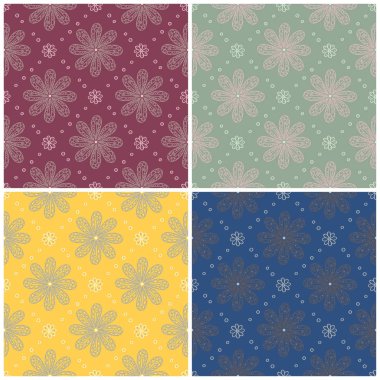 Çiçek desenleri sorunsuz. Renkli arka planlar ile tekstil ve duvar kağıtları için çiçek öğeleri kümesi