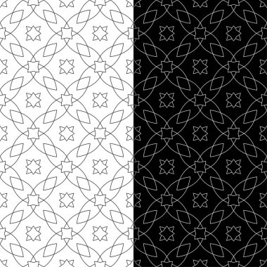 Siyah ve beyaz geometrik süsler. Web, Tekstil ve duvar kağıtları için dikişsiz desen seti
