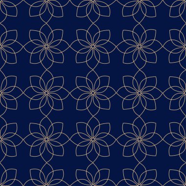 Koyu mavi zemin üzerine altın geometrik yazdır. Web, Tekstil ve duvar kağıtları için seamless modeli