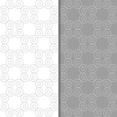 Gri ve beyaz geometrik süsler. Web, Tekstil ve duvar kağıtları için dikişsiz desen seti