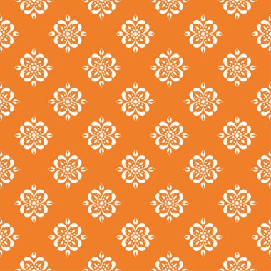 Turuncu zemin üzerine beyaz çiçek tasarım. Tekstil ve duvar kağıtları için seamless modeli