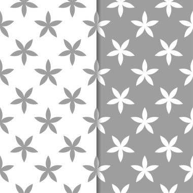 Beyaz ve gri çiçek süs tasarımlar. Tekstil ve duvar kağıtları için dikişsiz desen seti