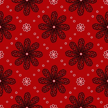 Çiçek seamless modeli. Duvar kağıtları ve Tekstil için kırmızı zemin üzerine siyah ve beyaz tasarım