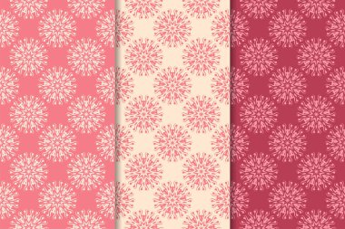 Kırmızı çiçekli süsler kümesi. Kiraz pembe dikey Dikişsiz desen. Duvar kağıdı arka plan