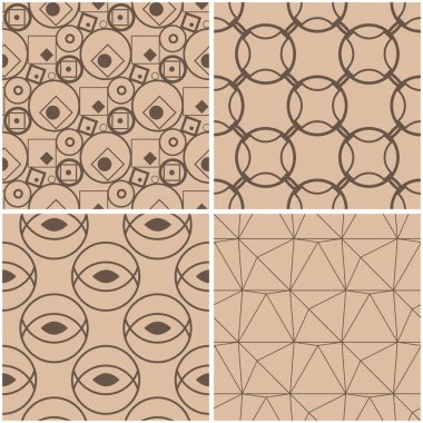 Geometrik desenler. Sorunsuz arka plan bej ve kahverengi kümesi. Vektör çizim.