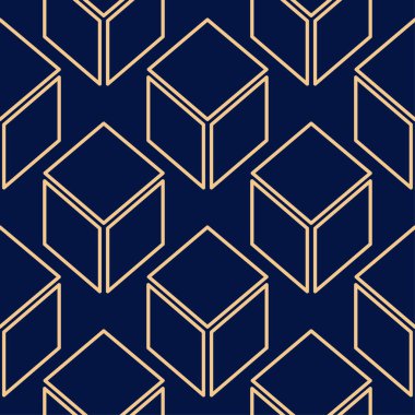 Altın mavi geometrik süsleme. Web, Tekstil ve duvar kağıtları için seamless modeli