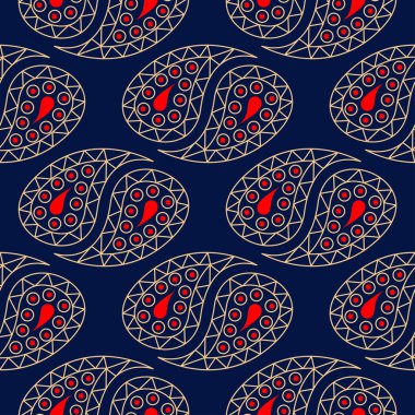 Çiçek sorunsuz ile mavi arka plan kırmızı ve bej desen. Arka plan duvar kağıtları, Tekstil ve kumaş için