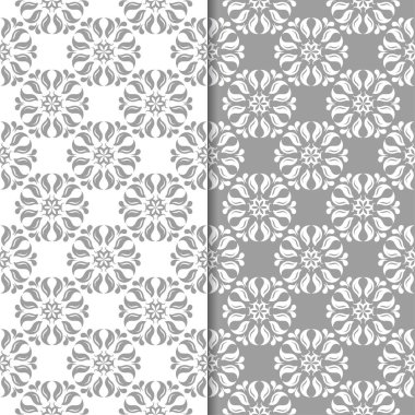 Beyaz ve gri çiçek arka planlar. Tekstil ve duvar kağıtları için dikişsiz desen seti