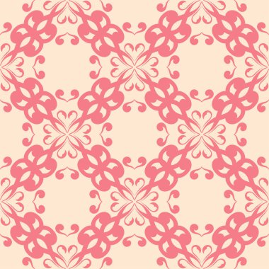 Bej renkli arka plan üzerinde kırmızı çiçekli süs. Tekstil ve duvar kağıtları için seamless modeli