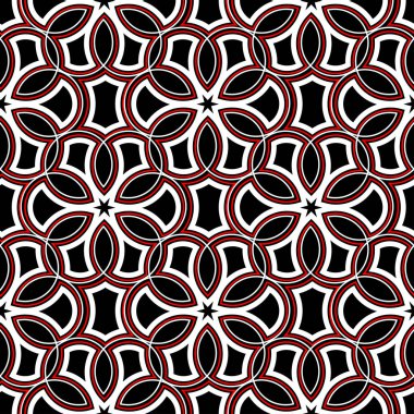 Kesintisiz geometrik desen. Duvar kağıtları, Tekstil ve kumaş için siyah kırmızı ve beyaz arka plan