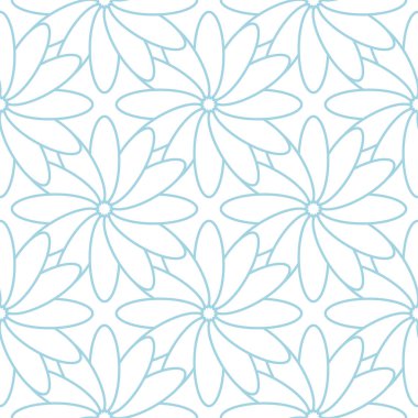 Beyaz zemin üzerine mavi çiçek süsleme. Tekstil ve duvar kağıtları için seamless modeli