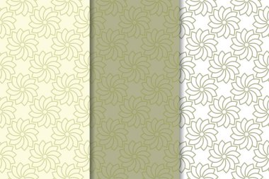 Zeytin yeşili çiçek arka planlar. Tekstil ve duvar kağıtları için dikişsiz desen seti