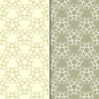 Zeytin yeşili çiçek desenleri. Tekstil ve duvar kağıtları için dikişsiz desen seti