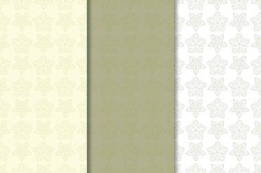 Zeytin yeşili çiçek arka planlar. Tekstil ve duvar kağıtları için dikişsiz desen seti