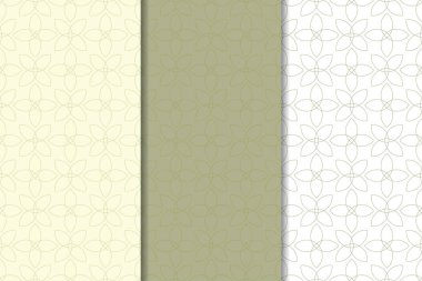 Zeytin yeşili ve beyaz geometrik süsler. Web, Tekstil ve duvar kağıtları için dikey Dikişsiz desen seti