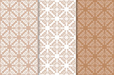 Kahverengi çiçek arka planlar. Tekstil ve duvar kağıtları için dikişsiz desen seti