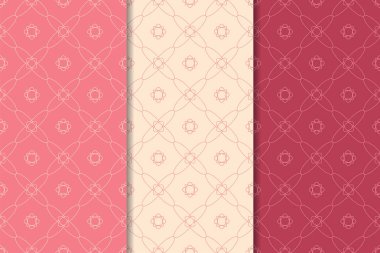 Kiraz kırmızısı geometrik süsler. Web, Tekstil ve duvar kağıtları için dikey Dikişsiz desen seti