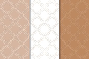 Geometrik süsler kümesi. Kahverengi ve beyaz Dikişsiz desen web, Tekstil ve duvar kağıtları için