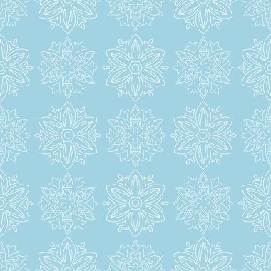 Mavi zemin üzerine beyaz çiçek süsleme. Tekstil ve duvar kağıtları için seamless modeli