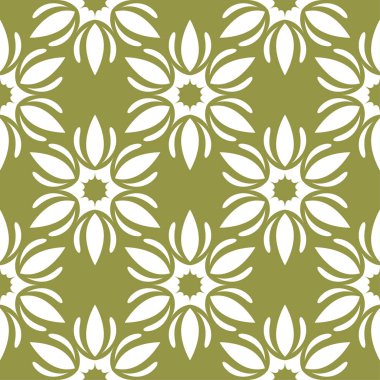 Beyaz çiçek zeytin yeşil zemin üzerine. Tekstil ve duvar kağıtları için seamless modeli