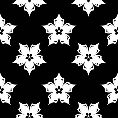 Siyah ve beyaz çiçek süsleme. Tekstil ve duvar kağıtları için seamless modeli