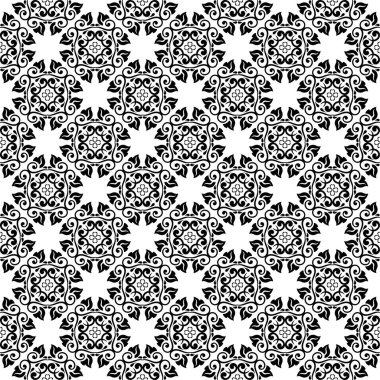 Siyah beyaz tek renkli çiçek süsleme. Tekstil ve duvar kağıtları için seamless modeli