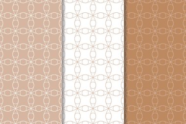 Kahverengi ve beyaz geometrik süsler. Web, Tekstil ve duvar kağıtları için dikişsiz desen seti