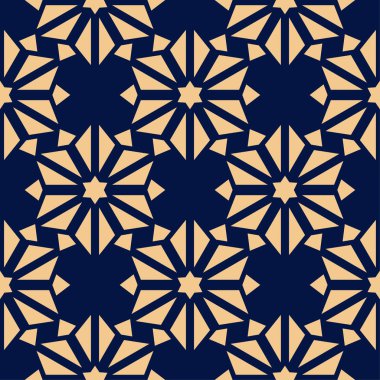 Altın mavi çiçek süsleme. Tekstil ve duvar kağıtları için seamless modeli