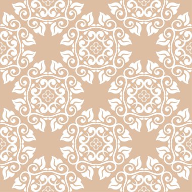 Bej ve beyaz çiçek süsleme. Tekstil ve duvar kağıtları için seamless modeli