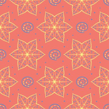 Çiçek kırmızı seamless modeli. Arka plan duvar kağıtları, Tekstil ve kumaş için sarı ve mavi çiçek öğeleri ile parlak renkli