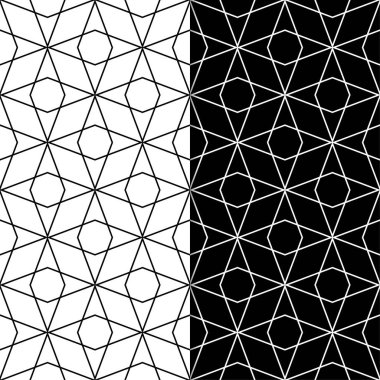 Siyah ve beyaz geometrik süsler. Web, Tekstil ve duvar kağıtları için dikişsiz desen seti