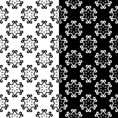 Siyah ve beyaz çiçek arka planlar. Tekstil ve duvar kağıtları için dikişsiz desen seti