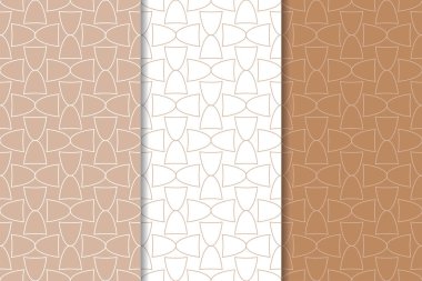 Kahverengi ve beyaz geometrik süsler. Web, Tekstil ve duvar kağıtları için dikişsiz desen seti