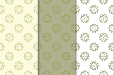 Zeytin yeşili kümesi çiçek süsler. Tekstil ve duvar kağıtları için dikişsiz desen