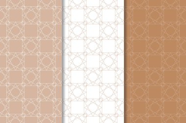 Geometrik süsler kümesi. Kahverengi ve beyaz Dikişsiz desen web, Tekstil ve duvar kağıtları için
