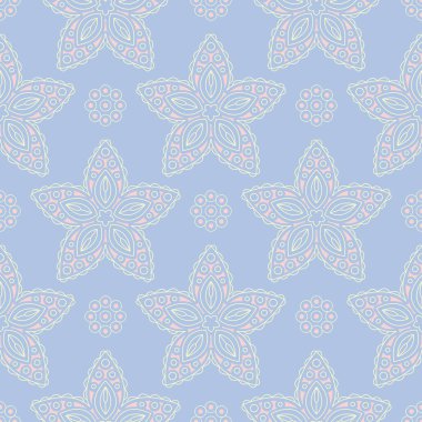 Çiçek mavi seamless modeli. Bej ve pembe öğeler için duvar kağıtları, Tekstil ve kumaş renkli arka plan