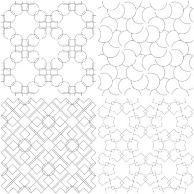 Geometrik desenler. Işık gri ve beyaz sorunsuz arka planlar kümesi. Vektör çizim
