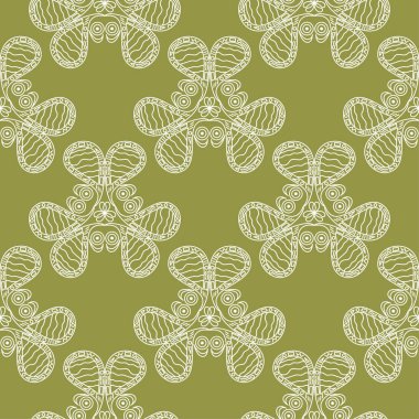 Zeytin yeşil zemin üzerine beyaz çiçekler. Tekstil ve duvar kağıtları için süs seamless modeli