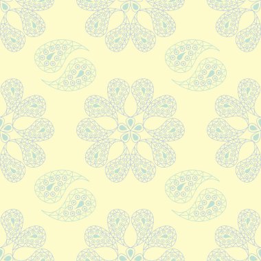 Çiçek seamless modeli. Bej renkli arka plan duvar kağıtları, Tekstil ve kumaş için mavi ve yeşil ışık çiçek öğeleri ile