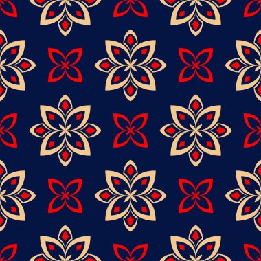 Çiçek seamless modeli. Duvar kağıtları, Tekstil ve kumaş için renkli kırmızı ve mavi arka plan