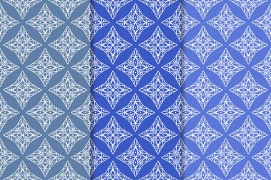 Mavi geometrik süsler. Web, Tekstil ve duvar kağıtları için dikey Dikişsiz desen seti